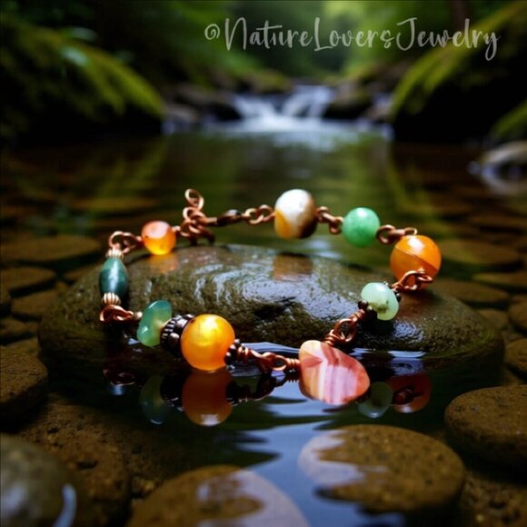 Festival Bracelet - Unique & Handmade! Colorful Semi-Precious Stones Boho Gypsy - Picture 3 of 14